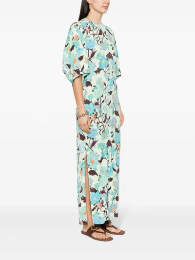 Shop Stella Mccartney Garden Print Crepe Dress In Mint And Multicolor For Women In White