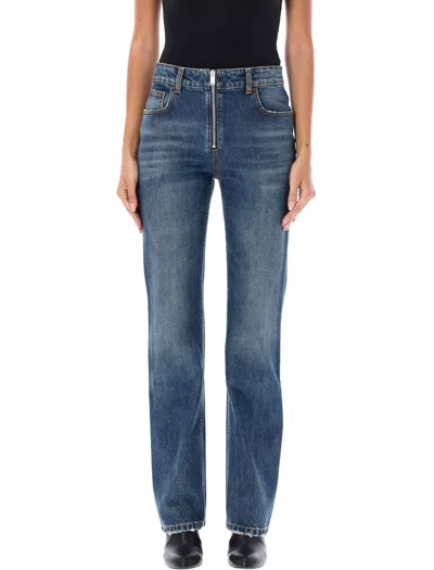 Shop Stella Mccartney High Rise Vintage Blue Denim Zip Straight Jeans For Women