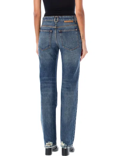 Shop Stella Mccartney High Rise Vintage Blue Denim Zip Straight Jeans For Women