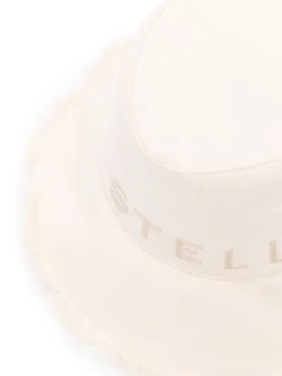 Shop Stella Mccartney Ivory White Cotton Fedora Hat With Appliqué Logo And Raw-cut Edge For Women