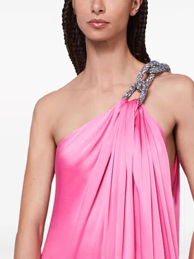 Shop Stella Mccartney Women's Flamingo Pink Satin Single Shoulder Dress