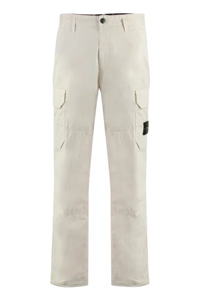 Shop Stone Island Beige Cargo Trousers With Removable Logo Patch And Adjustable Ankle Drawstrings In Tan