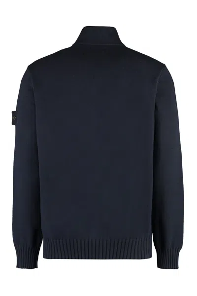 Shop Stone Island Blue Cotton Cardigan With Logo Detail For Men