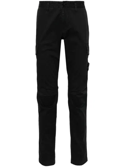 Shop Stone Island Compass-badge Cotton Skinny Trousers In Black
