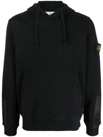 Shop Stone Island Men's Black Hooded Sweatshirt For Fw23