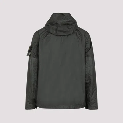 Shop Stone Island Dark Green Crinkled Nylon Jacket With Windproof Design For Men