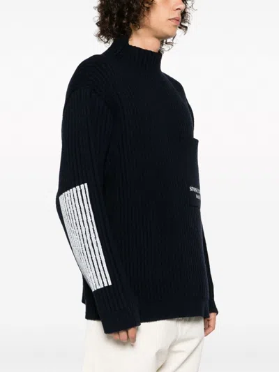 Shop Stone Island Midnight Wool Ribbed Knit Jumper In Navy