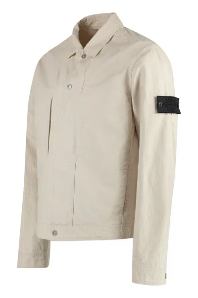 Shop Stone Island Shadow Project Ss23 Men's White Trucker Cotton Overshirt In Ivory
