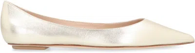 Shop Stuart Weitzman Gold Pointy Toe Leather Ballet Flats For Women