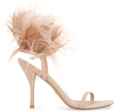 Shop Stuart Weitzman Pink Ostrich Feather Stiletto Sandals For Women
