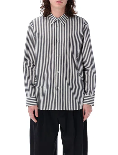 Shop Studio Nicholson Navy And Cream Striped Box-fit Button-down Shirt For Men In Navy_cream