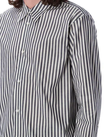 Shop Studio Nicholson Navy And Cream Striped Box-fit Button-down Shirt For Men In Navy_cream