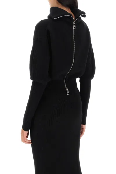 Shop Alexander Mcqueen Stylish Black Zip-up Wool Turtleneck For Women From