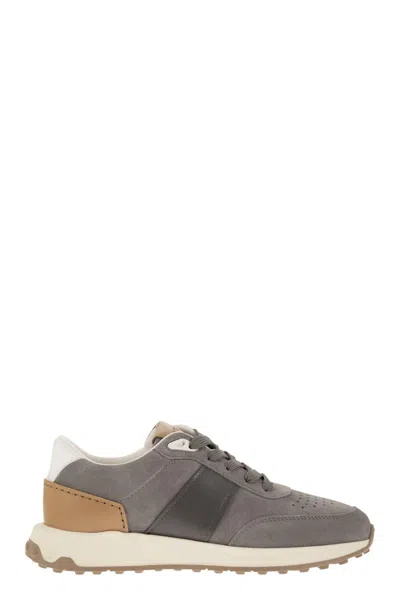 Shop Tod's Men's Grey Suede And Leather Sneakers