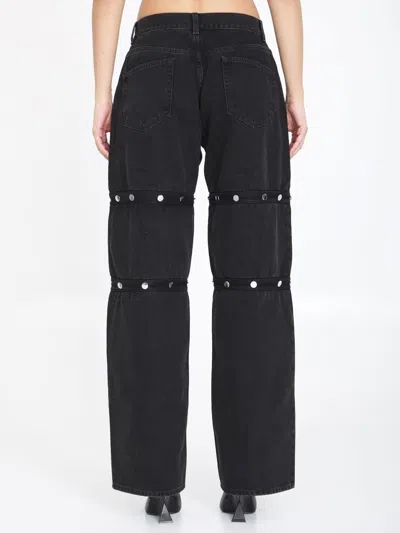 Shop Attico Black Cotton Denim Pants With Logoed Snap Buttons For Women