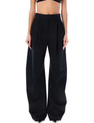 Shop Attico Black High Waisted Pants With Embroidered Logo And Wide Banana Legs For Women