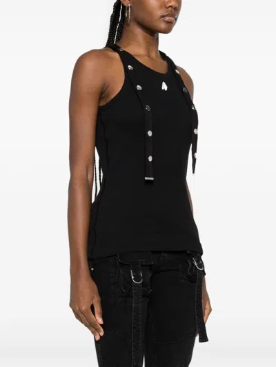 Shop Attico Black Ribbed Cotton Tank Top For Women, Adjustable Straps And Logo Detail