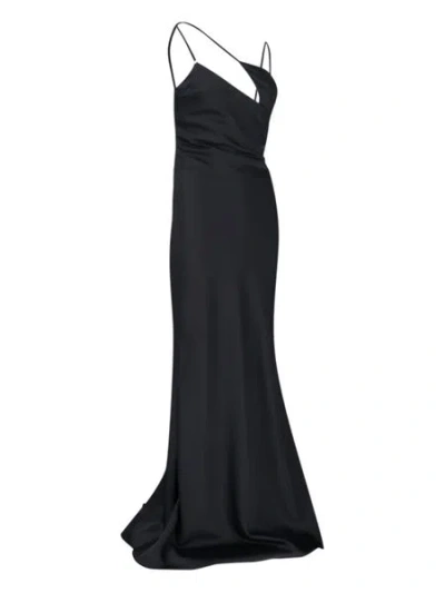 Shop Attico Black Satin Asymmetric Long Dress For Women