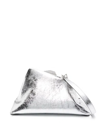 Shop Attico Day Off Metallic Leather Clutch Handbag In Grey