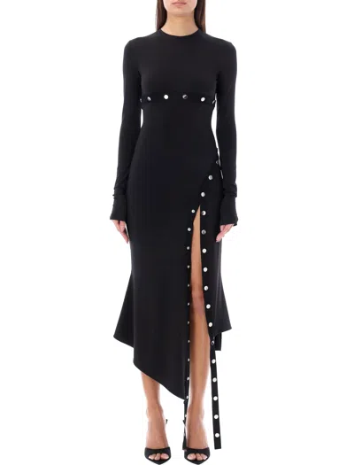 Shop Attico Femme Black Midi Dress With Snaps For Ss24
