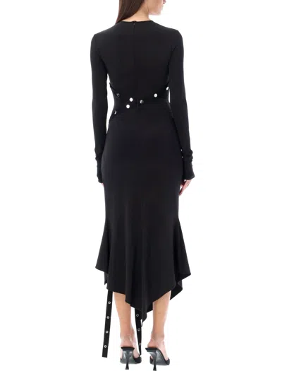 Shop Attico Femme Black Midi Dress With Snaps For Ss24