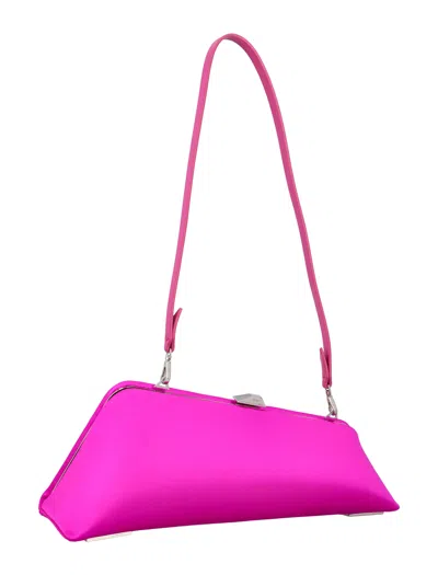 Shop Attico Fuchsia Satin Long Night Maxi Clutch With Shoulder Strap And Magnetic Fastening In Fucsia