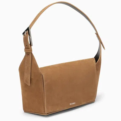 Shop Attico Geometric Shoulder Handbag In Light Chocolate Suede For Women In Brown