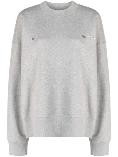 Shop Attico Gray Cotton Sweatshirt With Metallic Appliqué Logo And Drop Shoulder In Grey