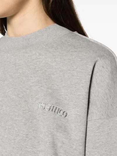 Shop Attico Gray Cotton Sweatshirt With Metallic Appliqué Logo And Drop Shoulder In Grey