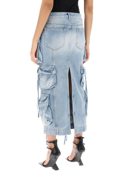 Shop Attico Light Blue Cargo Denim Midi Skirt