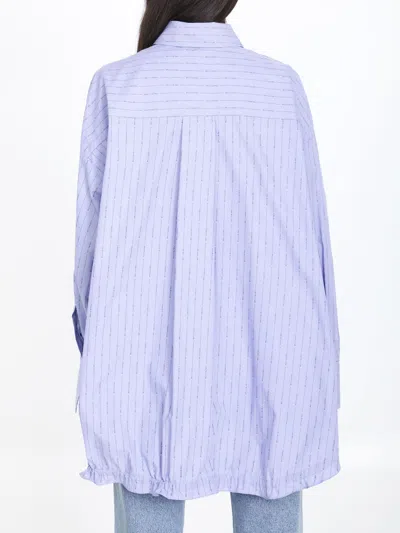 Shop Attico Light Blue Striped Cotton Shirt With Side Draping And Oversized Fit