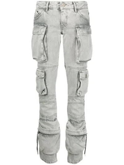 Shop Attico Light Grey Denim Cargo Jeans For Women
