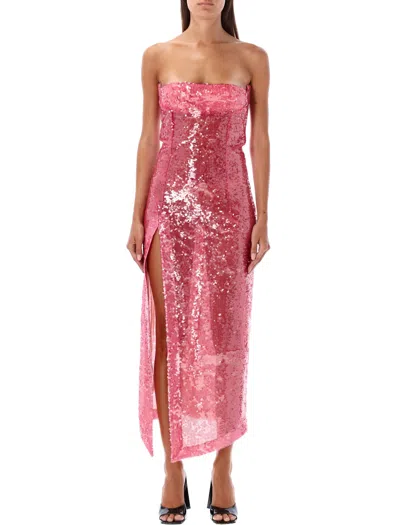 Shop Attico Light Pink Sequin Bistier Midi Dress