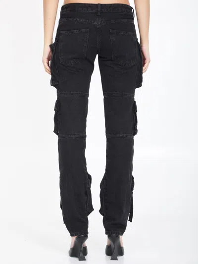 Shop Attico Low-waist Essie Cargo Jeans In Black Cotton Denim For Women