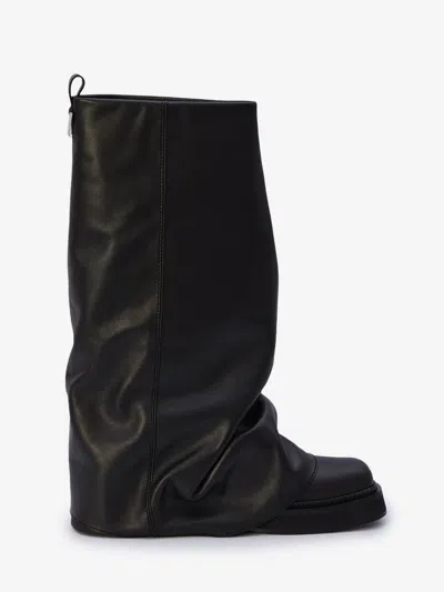 Shop Attico Multi-layer Black Calfskin Boots For Women Ss24