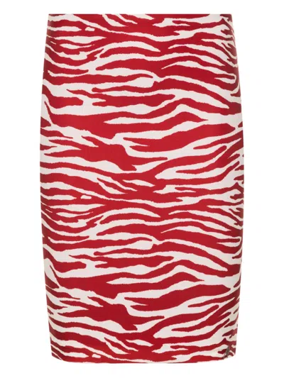 Shop Attico Red Zebra Print Mini Skirt With Abstract Pattern For Women