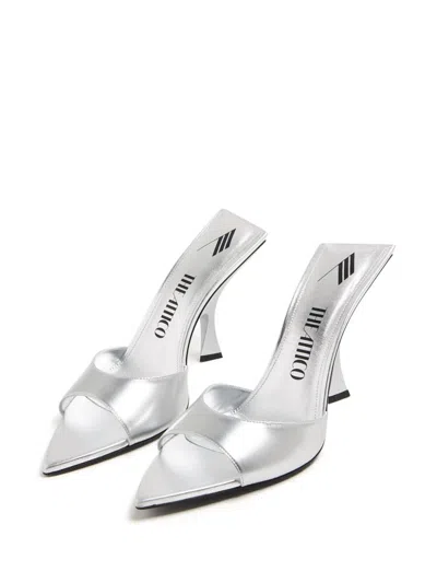 Shop Attico Silver Metallic Pointed Open Toe Heels For Women In Grey