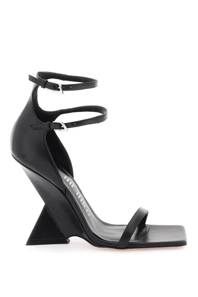 Shop Attico Smooth Leather Grace Sandals With Coated Sculpture Heel In Black