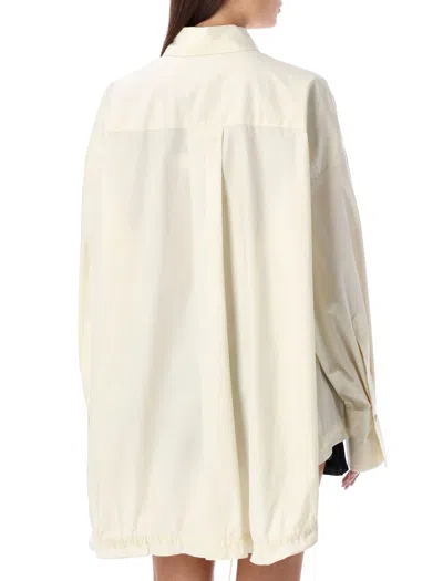 Shop Attico White Drawstring Shirt With Asymmetrical Hem And Embroidered Logo