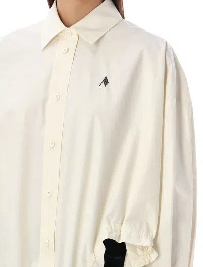 Shop Attico White Drawstring Shirt With Asymmetrical Hem And Embroidered Logo