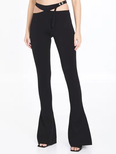 Shop Attico Women's Black Long Pants With Metal Logo Buckle And Side Zip Closure