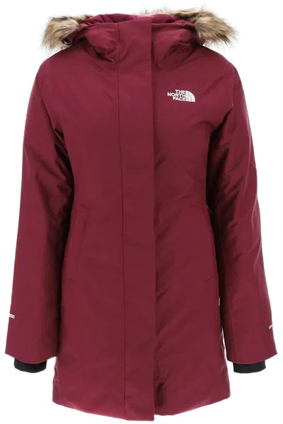 Shop The North Face Elegant Arctic Parka Jacket With Eco-fur Trimmed Hood For Women In Purple