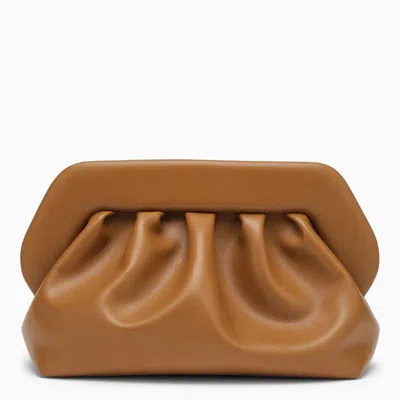 Shop Themoirè Beige Caramel-coloured Medium Clutch With Magnetic Closure, Ruffles, And Removable Strap