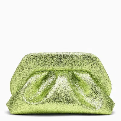 Shop Themoirè Bright Green Ruffled Clutch With Magnetic Closure And Removable Strap