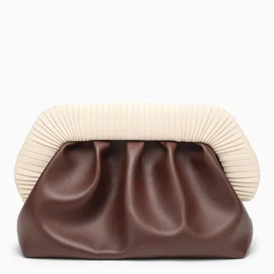 Shop Themoirè Faux Leather Brown Clutch With Ruffles And Magnetic Closure