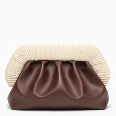 Shop Themoirè Faux Leather Brown Clutch With Ruffles And Magnetic Closure
