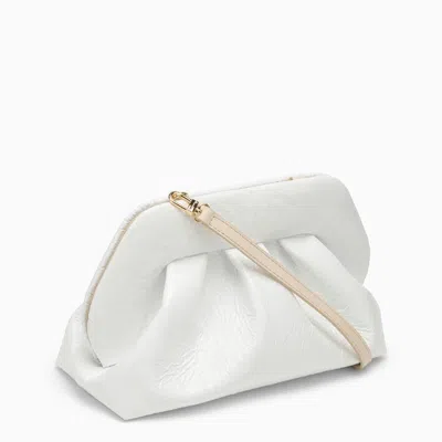 Shop Themoirè White Leather Clutch With Decorative Ruffles And Removable Strap For Women