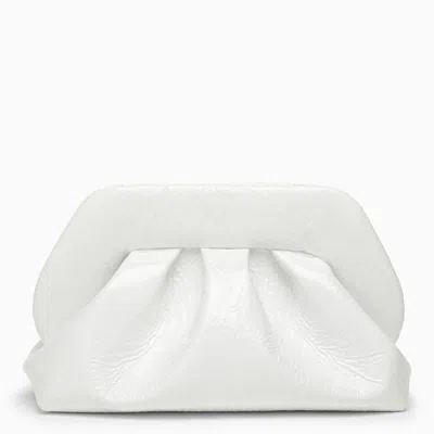 Shop Themoirè White Leather Clutch With Decorative Ruffles And Removable Strap For Women