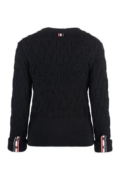 Shop Thom Browne Black Cable-knit Wool Cardigan For Women Fw23