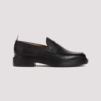 Shop Thom Browne Black Leather Penny Loafers For Women